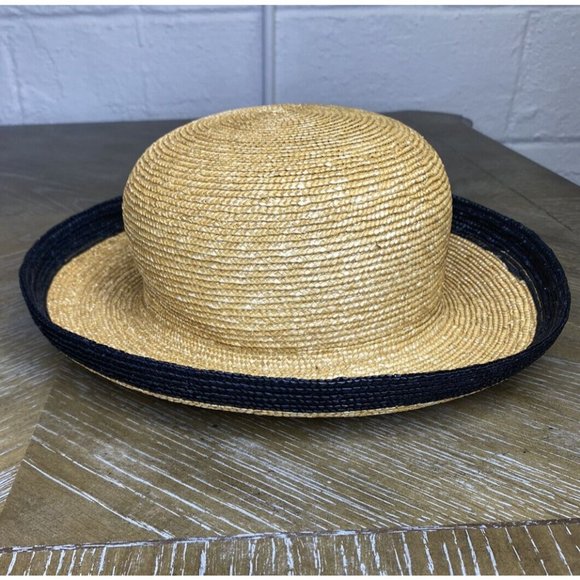 Handmade Bunn. New York Straw Sun Hat Black Rim Classic Natural Tan - Picture 3 of 12